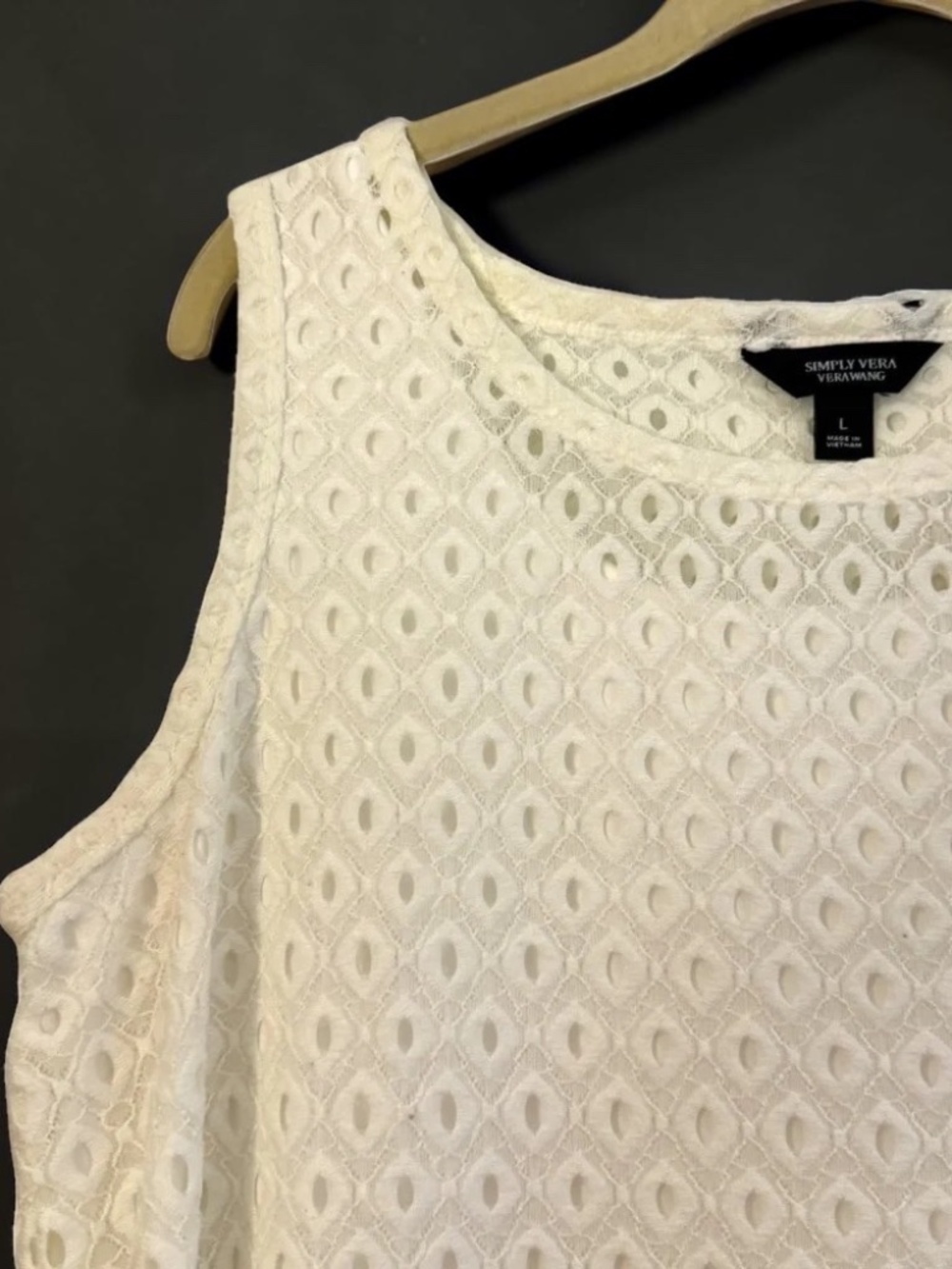 Simply Vera Vera Wang White Eyelet Layered Sleeveless Top L - Picture 5 of 16